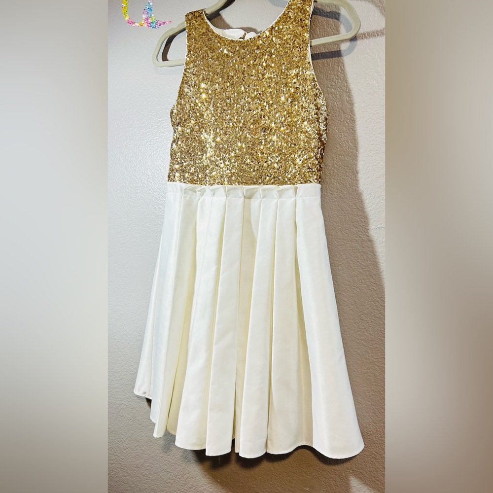 Zunie Gold and Cream Strapless Sequin Pleated Dress
